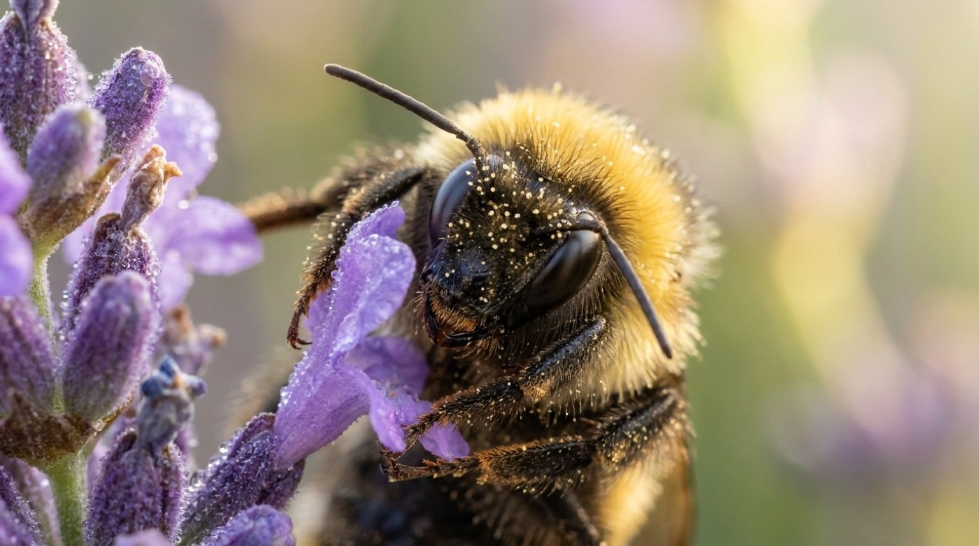 Insekten im Makro fotografieren: Hummel auf einer Blüte in Nahaufnahme