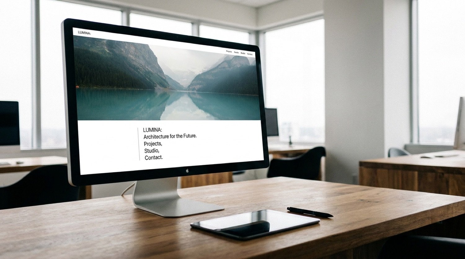 Website-Layout mit optimiertem Titelbild und Textspalte auf einem Bildschirm